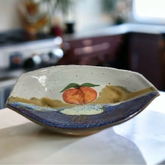 Studio Art by Chappell. Small handmade pottery Plate with Peach Design - Picture 1 of 11